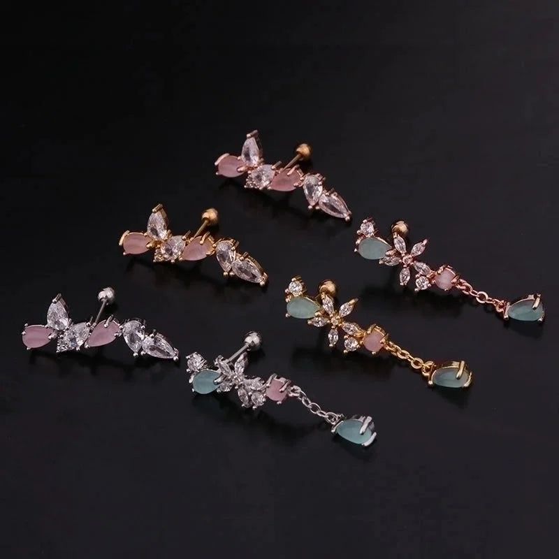 Ear Cartilage Rings & Studs Flower 316L Stainless Steel Copper Inlaid Zircon Zircon