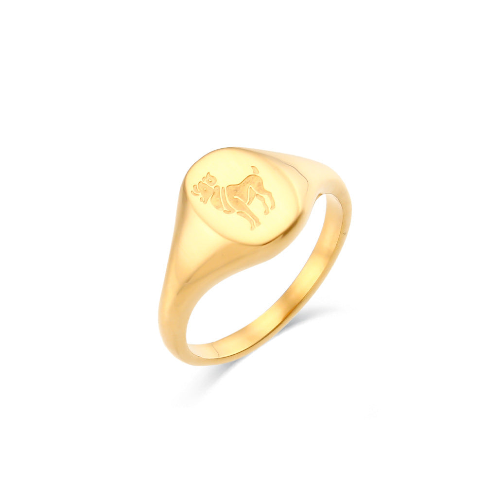 Minimalist Women Circle Zodiac Sign Stainless Steel 18K Gold Plated Rings