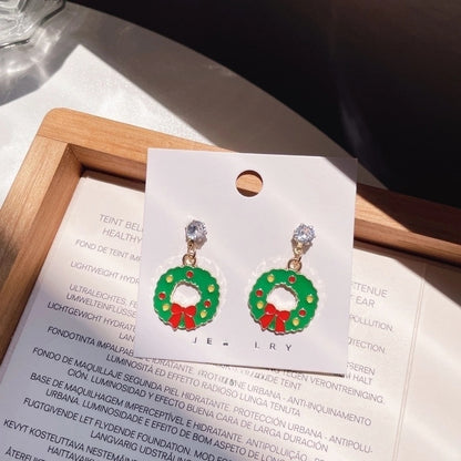 Christmas Earrings Cartoon Cute Santa Elk Earrings Sterling Silver Needle Sweet Girl Earrings