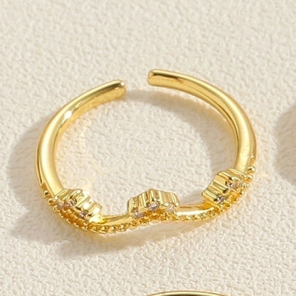 Elegant Minimalist Water Droplets Copper Plating Inlay Zircon 14k Gold Plated Open Rings