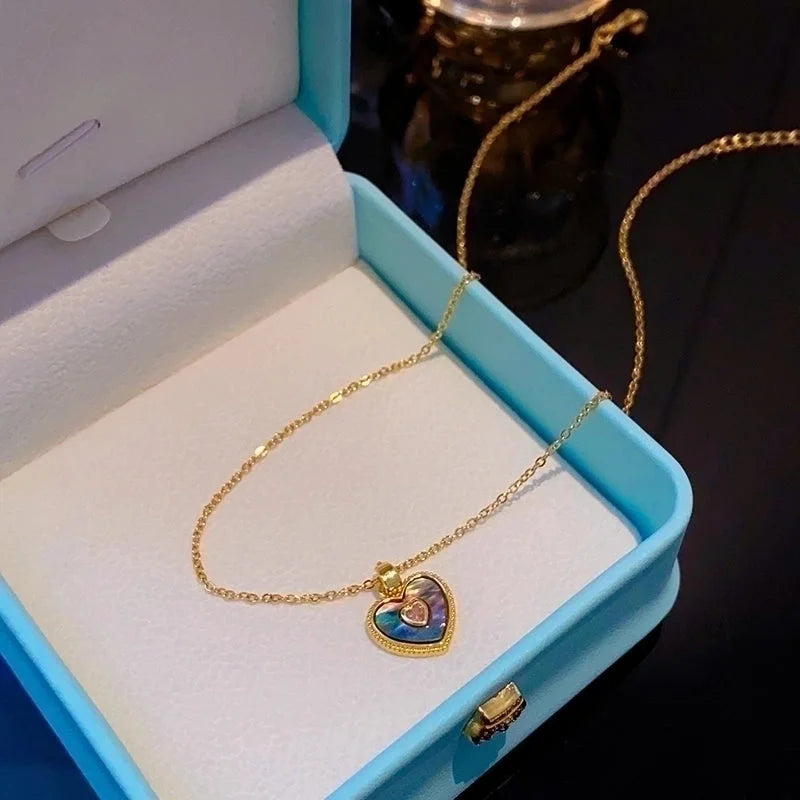 Elegant Shiny Heart Shape Butterfly 304 Stainless Steel Copper Plating Inlay 18K Gold Plated Acrylic Zircon Pendant Necklace