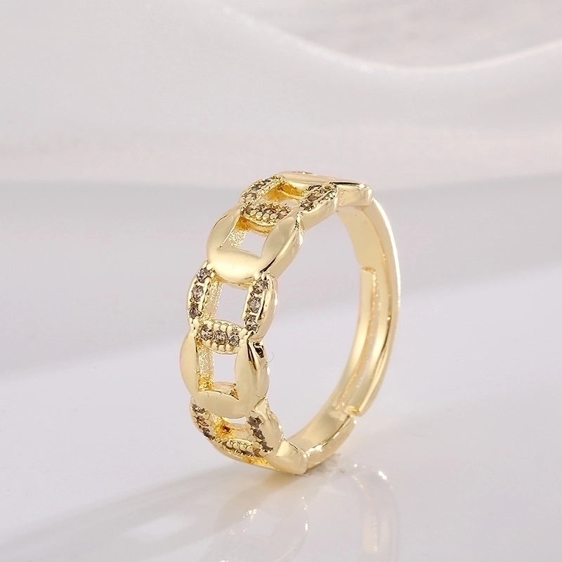 Classic Style Geometric Copper Plating Inlay Zircon 18k Gold Plated Open Ring