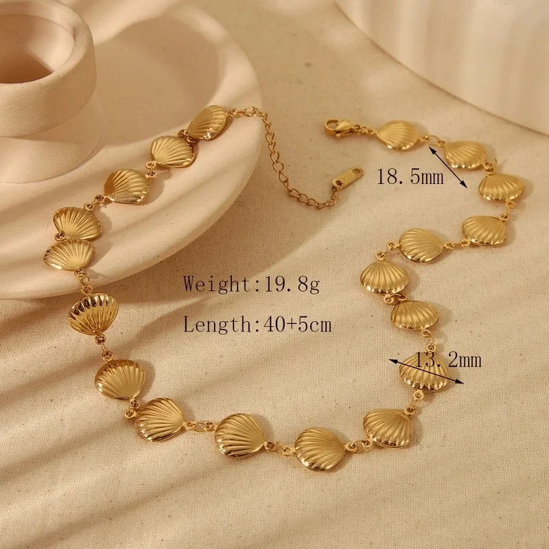 IG Style Commute Shell 304 Stainless Steel 18K Gold Plated Three-Dimensional Bracelets Necklace