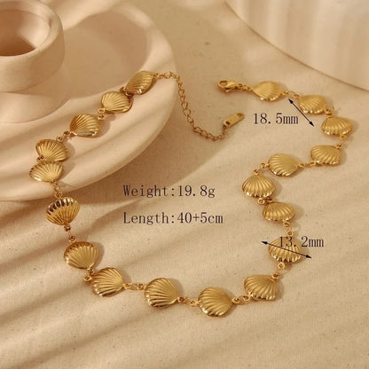 IG Style Commute Shell 304 Stainless Steel 18K Gold Plated Three-Dimensional Bracelets Necklace