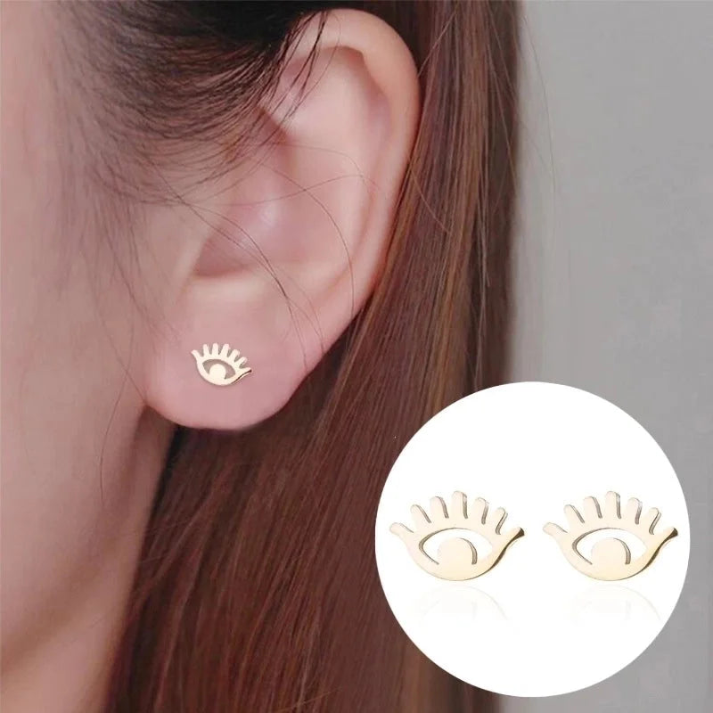 Women's Fashion Eye Metal No Inlaid Ear Studs Plating Stainless Steel Earrings