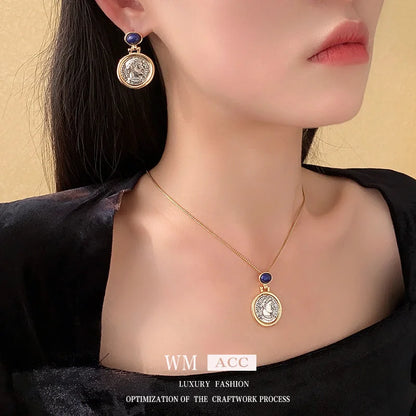 French Round Geometric Alloy Earrings