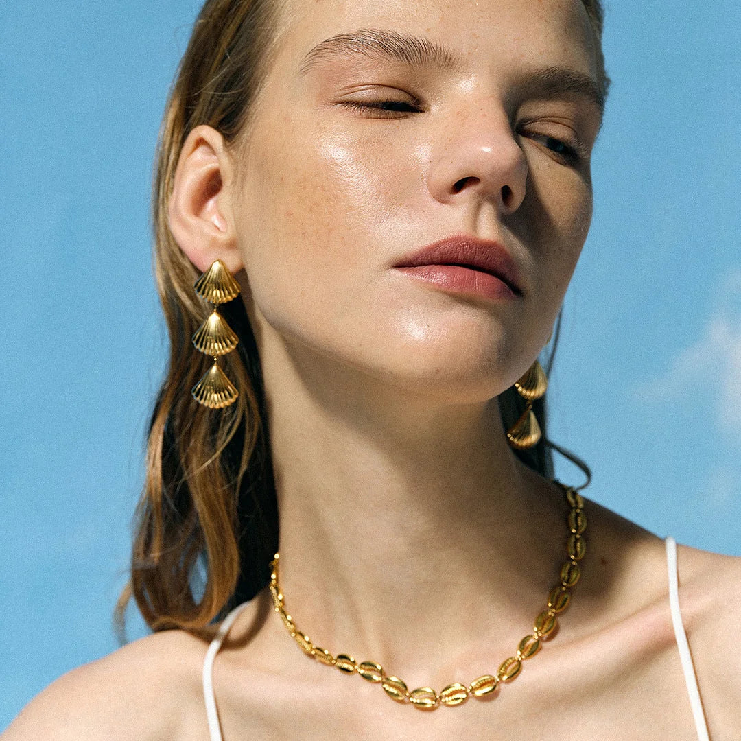 IG Style Shell Stainless Steel 18K Gold Plated Earrings