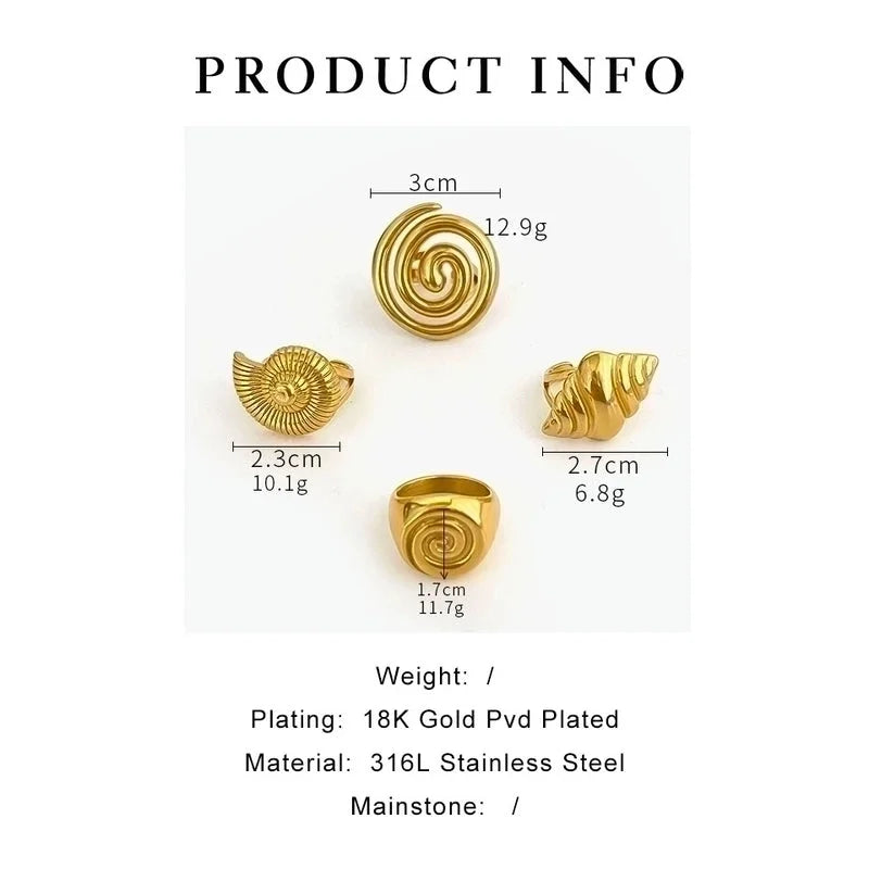 Casual Nordic Style Retro Geometric 316L Stainless Steel 18K Gold Plated Irregular Open Rings