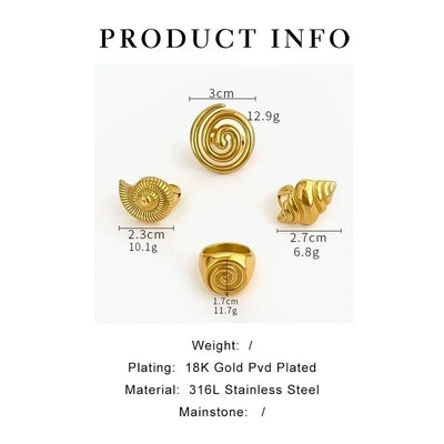 Casual Nordic Style Retro Geometric 316L Stainless Steel 18K Gold Plated Irregular Open Rings