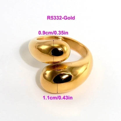 316L Stainless Steel 18K Gold Plated Modern Style Classic Style Shiny Metallic Water Droplets Solid Color Open Rings Rings