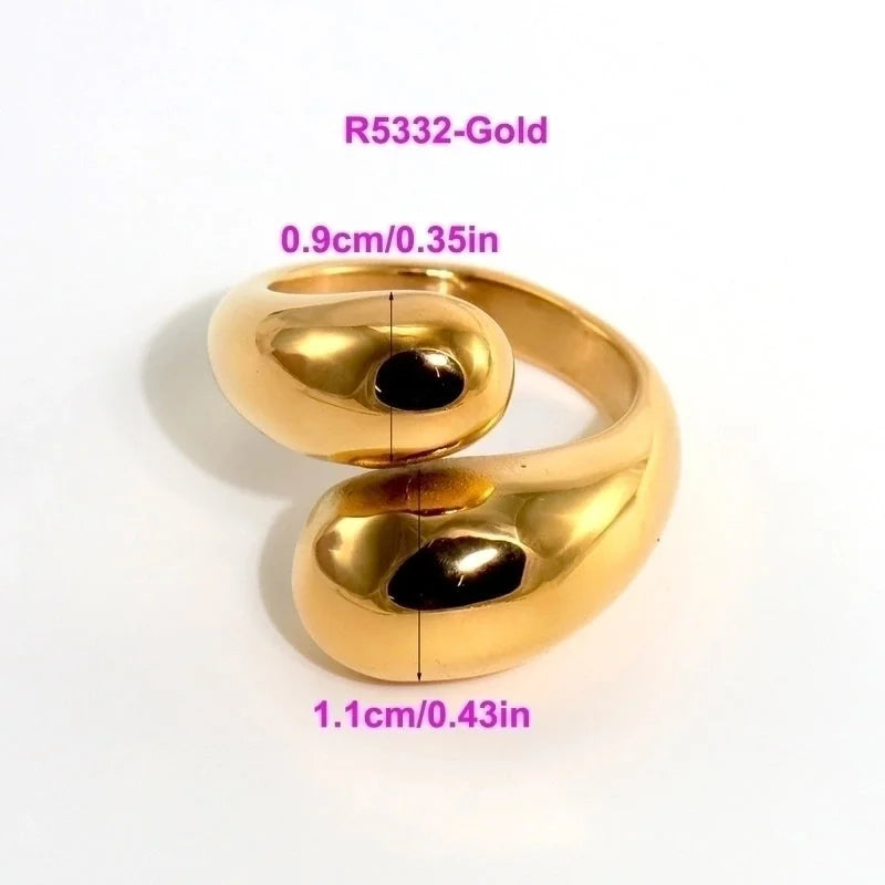 316L Stainless Steel 18K Gold Plated Modern Style Classic Style Shiny Metallic Water Droplets Solid Color Open Rings Rings