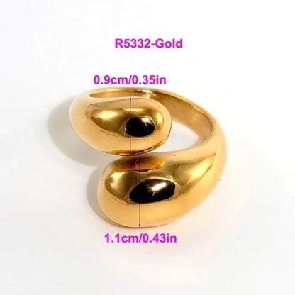 316L Stainless Steel 18K Gold Plated Modern Style Classic Style Shiny Metallic Water Droplets Solid Color Open Rings Rings