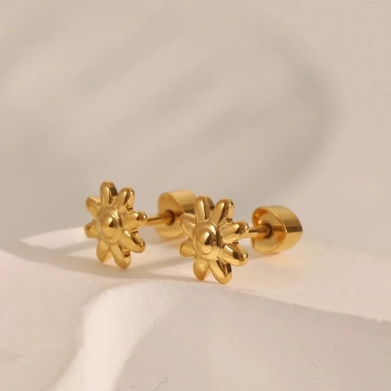 1 Pair IG Style Minimalist Commute Star Heart Shape Flower 304 Stainless Steel 14K Gold Plated Ear Studs