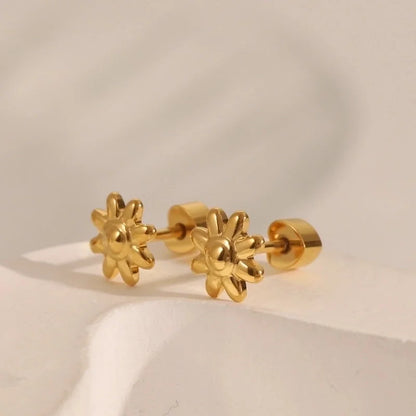 1 Pair IG Style Minimalist Commute Star Heart Shape Flower 304 Stainless Steel 14K Gold Plated Ear Studs