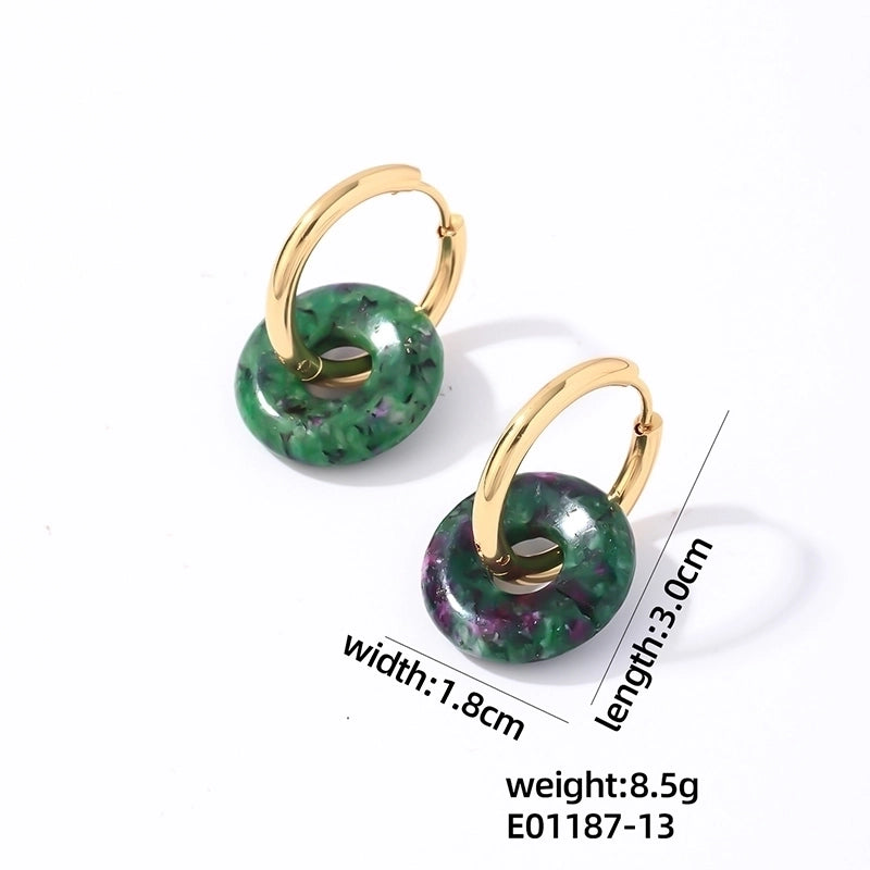 1 Pair Casual Minimalist Round Plating 304 Stainless Steel Natural Stone Earrings