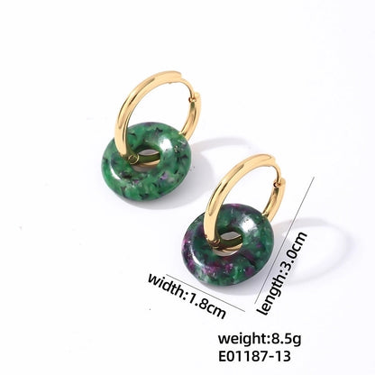 1 Pair Casual Minimalist Round Plating 304 Stainless Steel Natural Stone Earrings