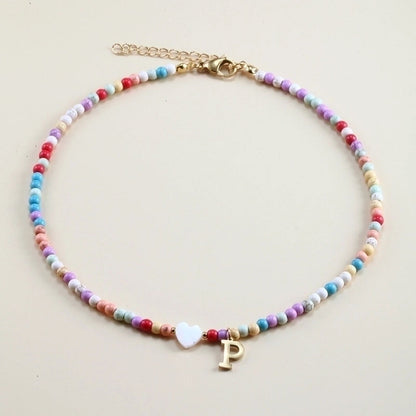 Vacation Letter Heart Shape Stainless Steel Mixed Materials Beaded Handmade Necklace