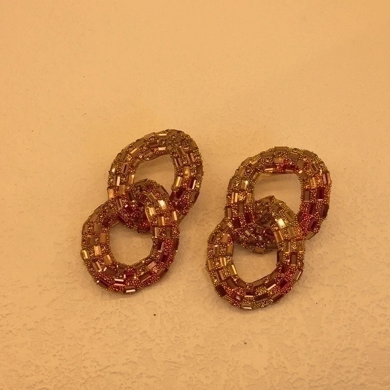 2 Pieces Minimalist Commute Geometric Inlay Copper Zircon Drop Earrings