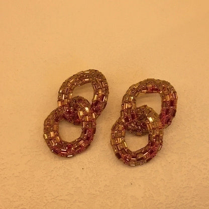 2 Pieces Minimalist Commute Geometric Inlay Copper Zircon Drop Earrings