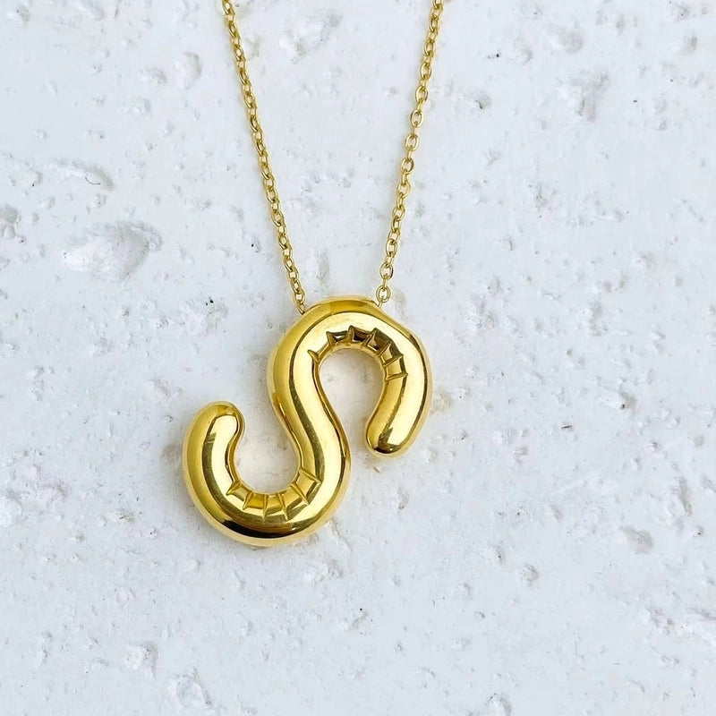 Fashion Balloon Letter Necklace Titanium Steel 26 English Letter Necklace 3D Three-Dimensional Gold Plating Non-Fading