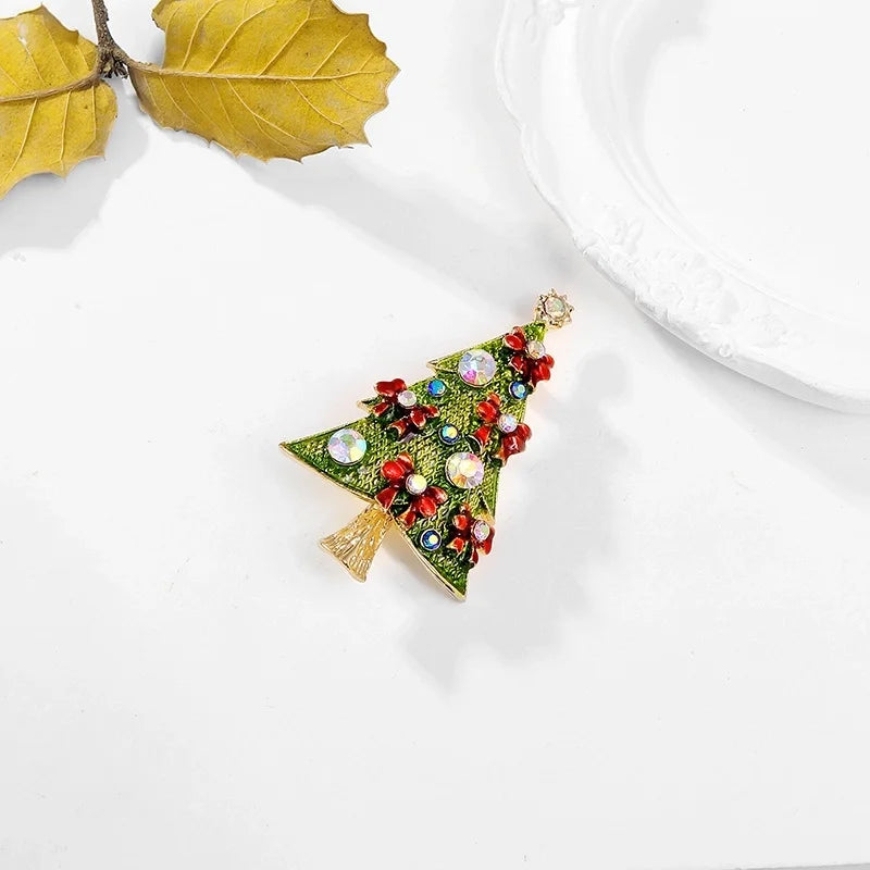 Sweet Pin Christmas Tree Alloy Enamel Plating Inlay Rhinestones Unisex Brooches