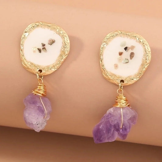 1 Pair Minimalist Geometric Flower Shell Copper Drop Earrings