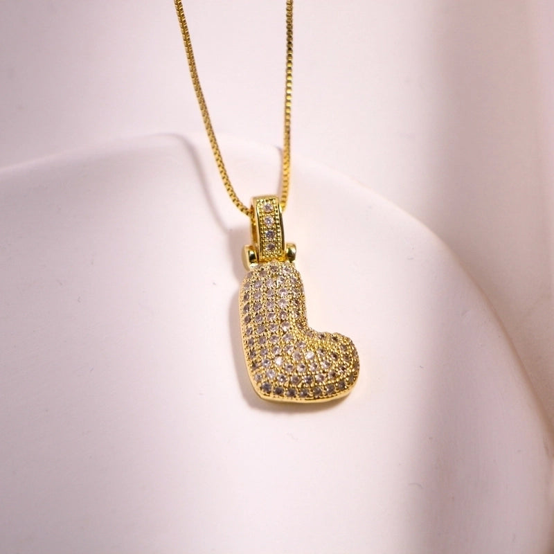 Vintage Style Letter Copper Plating Inlay Zircon 18k Gold Plated Pendant Necklace