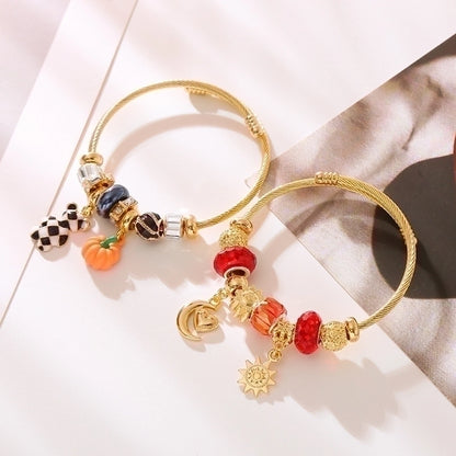 Cute Animal Pumpkin Heart Shape 304 Stainless Steel Alloy Rhinestones Bangle In Bulk Stainless Steel Bracelets Halloween