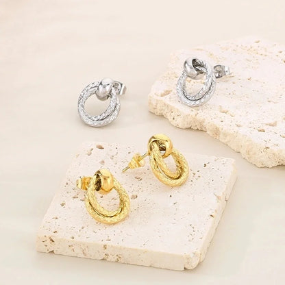 1 Pair Vintage Style Geometric Plating 304 Stainless Steel 18K Gold Plated Ear Studs