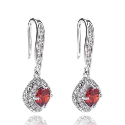 Fashion Square Inlaid Zircon Copper Drop Earrings