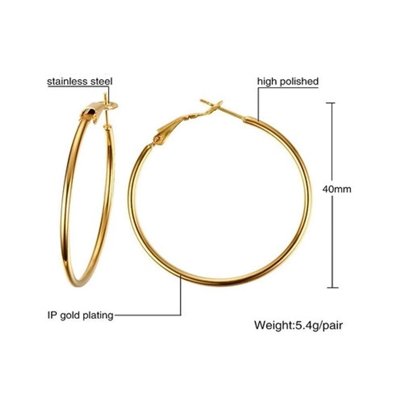 1 Pair Minimalist Geometric 304 Stainless Steel Gold Plated Hoop Earrings