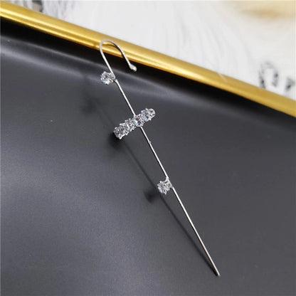 2 Pieces Trendy Zircon Ear Hook Piercing Ear Pin Female Net Red Personality Design Surrounding Ear Bone Clip Oblique Line Earrings