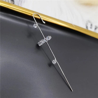 2 Pieces Trendy Zircon Ear Hook Piercing Ear Pin Female Net Red Personality Design Surrounding Ear Bone Clip Oblique Line Earrings