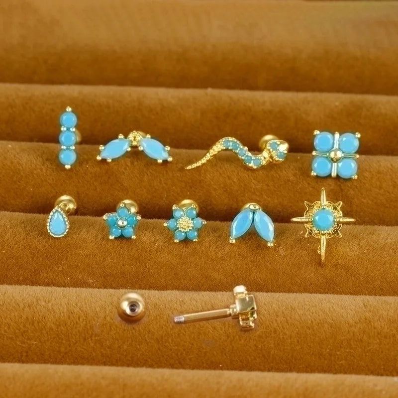 1 Piece Minimalist Geometric Flower Snake Plating Inlay Stainless Steel Rhinestones Earrings