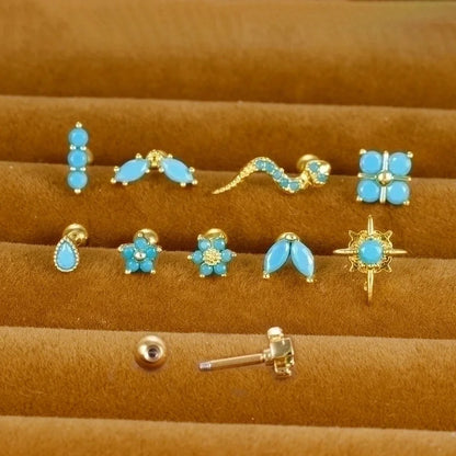 1 Piece Minimalist Geometric Flower Snake Plating Inlay Stainless Steel Rhinestones Earrings