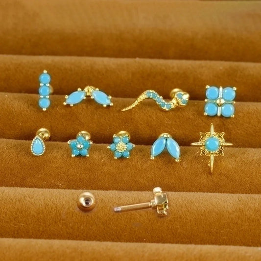 1 Piece Minimalist Geometric Flower Snake Plating Inlay Stainless Steel Rhinestones Earrings