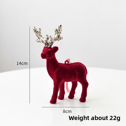 Christmas Reindeer Ornament Christmas Tree Decoration Hanging Decoration Glitter Wine Red Flocked Reindeer Pendant