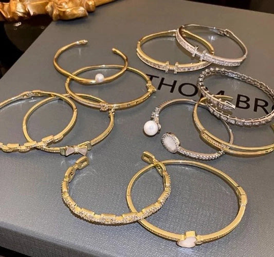 Minimalist Letter Solid Color Copper Zircon Bangle In Bulk