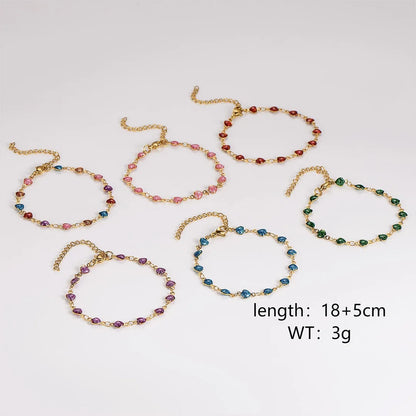 Women Minimalist Tennis / Diamond Line Heart Heart Stainless Steel Electroplating Bracelets