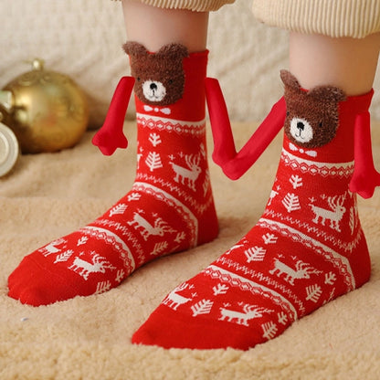 New Popular Christmas Socks Autumn And Winter Cotton Magnet Magnet Hand-holding Socks Mid-calf Length Socks In Stock