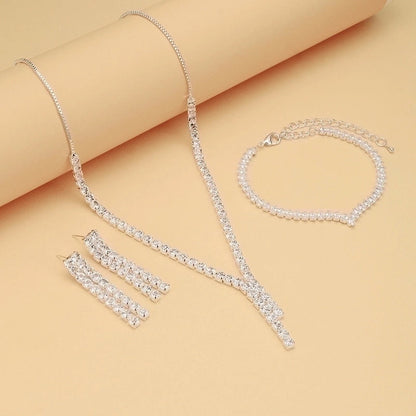 Minimalist Solid Color Rhinestone Inlay Zircon Jewelry Set