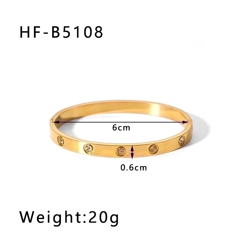 Minimalist Round Stainless Steel 18K Gold Plated Zircon Bangle In Bulk