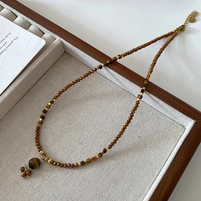 Minimalist Geometric Natural Stone Tiger Eye Pendant Necklace In Bulk