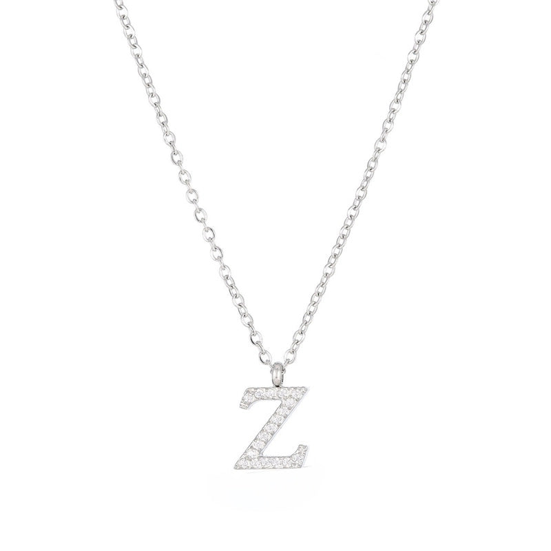 Minimalist Letter 304 Stainless Steel Zircon 16K Gold Plated White Gold Plated Plating Inlay Pendant Necklace