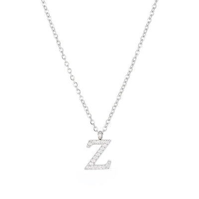 Minimalist Letter 304 Stainless Steel Zircon 16K Gold Plated White Gold Plated Plating Inlay Pendant Necklace