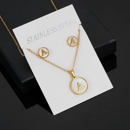Minimalist Round Letter 304 Stainless Steel Shell 18K Gold Plated Gold Plated Stainless Steel Jewelry Sets