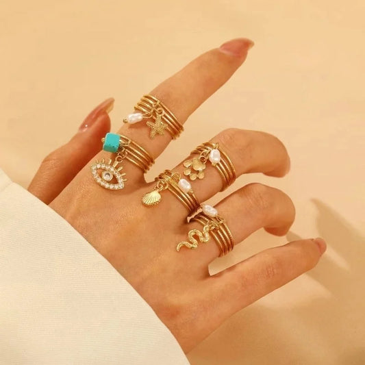 Copper Devil's Eye Starfish Cat Claws Charm Rings Open Rings