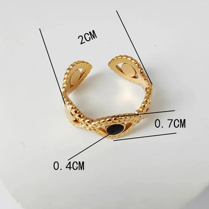 3 Pieces Casual Minimalist Leaves Eye 304 Stainless Steel 18K Gold Plated Enamel Hollow Out Open Rings