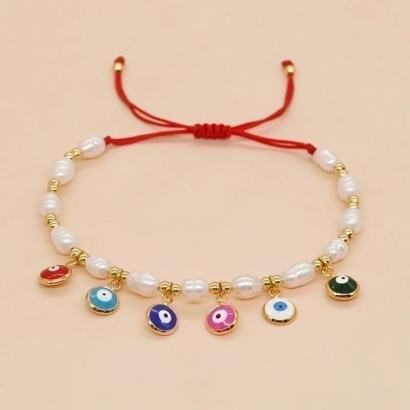 Artificial Crystal Freshwater Pearl Copper Beaded Braid Pentagram Bracelets