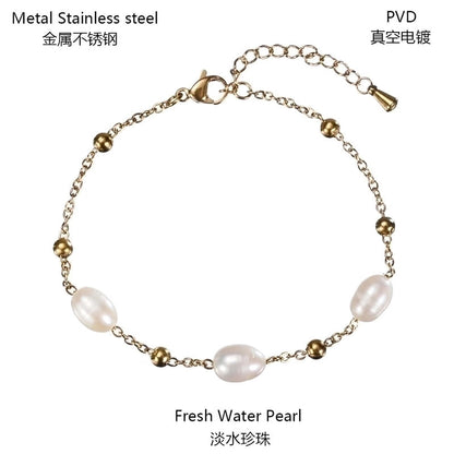 Lady Water Droplets Stainless Steel Freshwater Pearl Beaded Bracelets